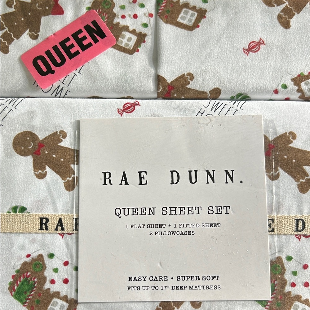 Rae Dunn White and Brown Gingerbread Queen Sheet Set